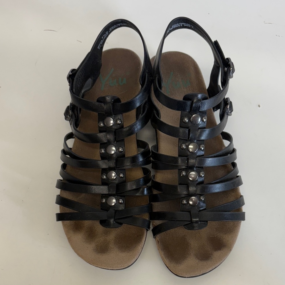 Yuu Black Strappy Sandals with Silver Accents - Picture 4 of 8